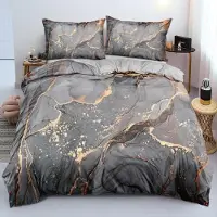 Sonstiges Bettwäsche-Set 200x200 cm 3tlg Marmor Grau/Gold Mikrofaser mit Reißverschluss