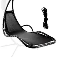 Markenlos Gebogene Stahl-Chaiselongue mit Schaukel und starkem Seil-Set, wasserdichtes Hängeseil, Liegestuhl aus Textilene (schwarz, 78 x 25 cm)