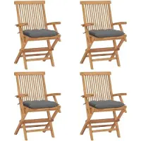 Markenlos Klappbare Gartenstühle mit grauen Kissen, 4 Stück, aus Massivholz Teak, 55x60x89 cm, für Terrasse und Esszimmer