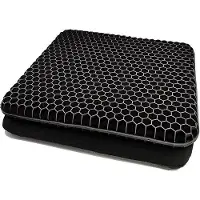 Unyqoos Gel-Sitzkissen 42 x 36 x 3,8 cm – orthopädisches Polymer-Gelkissen mit Antirutsch-Bezug und 3D-Honigwaben, Schwarz für Auto Büro Rollstuhl (WK 02130)