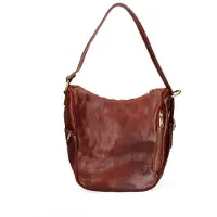 I Fratelli Firenze Damen-Schultertasche aus echtem Rindsleder mit Reißverschluss Camel-Tan UNICA 31x28x20 cm 5577-Cognac