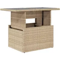 vidaXL Gartentisch Polyrattan Beistelltisch Loungetisch mit höhenverstellbarer Tischplatte für Balkon Terrasse Garten rechteckig 100 x 55 cm Beige Glas
