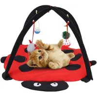Merkloos Katzenbett Robustes und Weiches Material - Katzenhaus - Kratzbaum - Katzenkissen - Faltbar - Spielzeug mit 4 Spielzeugen - Spielmatte