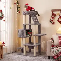 Costway 180 cm mehrstöckiger Kratzbaum für große Katzen, Katzenkratzbaum mit Beobachtungsplattform Katzenhaus, Hängematte, Sisalstämmen & Kippschutz