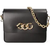John Richmond Umhängetasche Damen Echtleder mit Goldkette Black and Gold UNICA 25.5x21x8 cm JR-W-1053-BLACK-GOLD