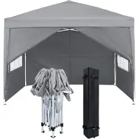 FIVMEN Faltpavillon 2,5x2,5m mit Seitenteilen und Fenstern Grau Polyester Wasserdicht Windschutz