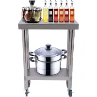 StarTech.com Arbeits- und Vorbereitungstisch aus Edelstahl - Cateringtisch - 2 Ebenen - Tragfähigkeit 300 kg - 4 Rollen - 60 x 45 x 85 cm - Für Großküchen