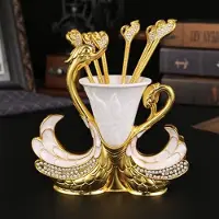 Markenlos 6-teiliges goldenes Kaffeelöffelset - Schwänehalter - Mini-Löffelset für Kaffee, Eis und Desserts