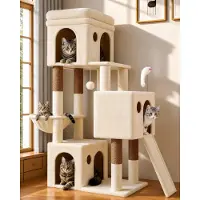 Merkloos Katzenbaum für 2-4 Katzen mit geräumigen Häusern und Spielmöglichkeiten