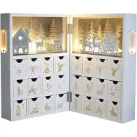 Sonstiges Adventskalender zum Befüllen Holz mit LED Winterwald Szene 24 Schubladen mit Rentier