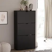 OEM Schubladen Schrank mit 3 Fächern - Schwarz im Wohnbereich - 115 cm hoch - Raumsparendes Design - Verstellbare Fächer -es Holz