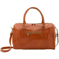 I Fratelli Firenze Damen-Handtasche, Modell "Bauletto", aus echtem Leder, rundes Design, abnehmbarer Schulterriemen, hergestellt in Italien