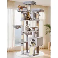OEM Krabklettergerät große Katzen XXL – Katzenbaum 193 cm – mit Sisal, Hängematte und Liegeplatten – hellgrau