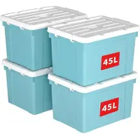 Merkloos Omgoods – Set aus 4 Aufbewahrungsboxen mit je 45 Litern Volumen, mit Deckel und Griff