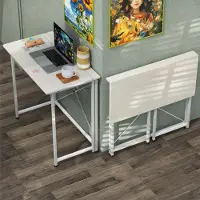 Merkloos Klappbarer Computertisch für kleine Räume, Arbeitsplätze, klappbarer Computertisch, Metallgestell, schwarz, 8