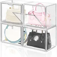 Merkloos Solidchoice – 4er-Set transparente Aufbewahrungsboxen für Handtaschen – Stapelbare Organizer mit magnetischer Tür