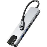 Tech-Protect HB02 Hub-Adapter 6-in-1 Typ-C + USB 2.0 + USB 3.0 + HDMI 4K 30Hz + RJ45 + PD 100W Space Grau