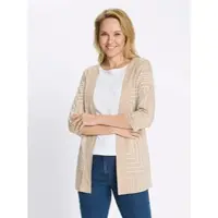 Sieh an! Shirtjacke CLASSIC BASICS "Long-Shirtjacke", Damen, Gr. 40, beige, ecru, bedruckt, 100% Baumwolle, bedruckt, gemustert, V-Ausschnitt, Shirts Shirtjacke