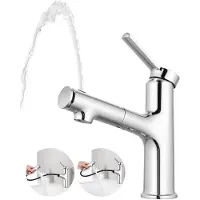 Sonstiges Waschtischarmatur mit ausziehbarer Brause, 3 Wasserflussmodi, Einhebelmischer, Chrom Poliert
