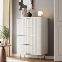Sonstiges Kommode weiß hochglanz 4 Schubladen Sideboard Schrank Highboard Metallgriffe Metallbeine 60x34x91cm