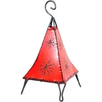 SIMANDRA Orientalische Lampe Hennalampe marokkanische Lederlampe Tischleuchte Stehleuchte Pyramide Sonne 35-38cm : rot Farbe: Rot