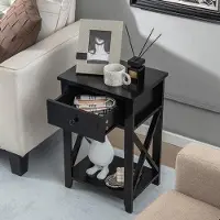 OEM Schreibtisch – Nachttisch – Tischchen – Ladeunterlage – Schwarz – MDF Holz – Kompakter Nachtisch 67x40x40 cm