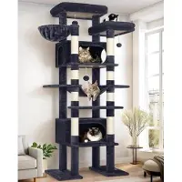 OEM Großes Klettergerüst für Katzen – XXL – 213 cm Höhe – 2 große Katzenhäuschen – Natürliches Sisal Klettermaterial – Dunkelgrau