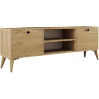Skye Decor , Moderner TV-Ständer aus 100% melaminbeschichtetem Spanplatten, Eiche, 138 x 42,6 x 29,5 cm | 18 mm dick | Mit Kunststoffbeinen, zahlreichen Regalen, wandmontierbar.