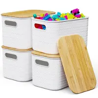 Merkloos Solidchoice – Set aus 4 Kunststoff-Aufbewahrungsboxen mit Bambusdeckel
