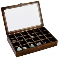 Merkloos Omgoods – Schmuckkästchen mit 24 Fächern – Holzschatulle – Verstellbarer Organizer – Mit Deckel – Leicht – Wasserdichtes Material – Schmuckaufbewahrungsbox