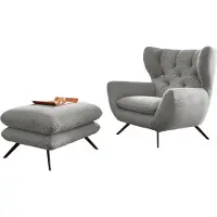 KAWOLA Sessel CHARME Hochlehnsessel Cord hellgrau mit Hockerbank