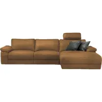 KAWOLA Sofa LOLA Ecksofa XL Stoff cognac mit motorischer Relaxfunktion Recamiere rechts