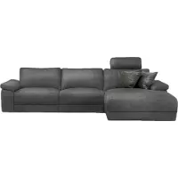 KAWOLA Sofa LOLA Ecksofa XL Leder grau mit motorischer Relaxfunktion Recamiere rechts