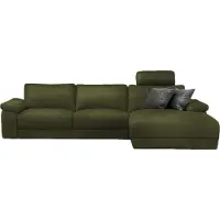 KAWOLA Sofa LOLA Ecksofa XL Leder moosgrün mit motorischer Relaxfunktion Recamiere rechts