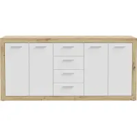 Forte BACCIO Kommode 200, modernes Sideboard mit 4 Schubladen und Türen, Holzwerkstoff, Artisan Eiche Holzdekor | Weiß, 197,1 cm breit x 91,9 cm hoch x 41 cm tief