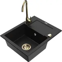 Mexen Enzo 1 Becken-Granitspüle mit Abtropffläche und Mischbatterie Telma, Schwarz - 6506-77-670200-50