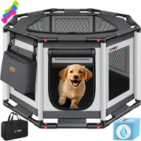 LOVPET Welpenlaufstall für drinnen & draußen Welpenauslauf Hundekäfig Oxford-Gewebe | Tierlaufstall für Kleintiere Hunde Katzen | Hundelaufstall Freigehege Rahmen aus PVC-Rohren