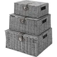 Merkloos Solidchoice – Set aus 3 geflochtenen Aufbewahrungsboxen mit Deckel, Grau