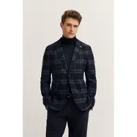Bugatti Sakko "Modern Fit", Herren, Gr. 58, blau (390, marine), 64% Polyester, 34% Viskose, 2% Elasthan, Glencheckmuster, normal, Manschette, Sakkos Sakko, mit Stretch-Futter & Glencheck