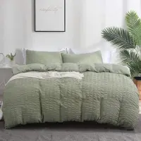 Sonstiges Seersucker Bettwäsche Set 155x220cm Salbeigrün Atmungsaktiv Kühlend mit Reißverschluss