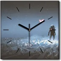 Coloray Uhr auf Leinwand 30x30 cm Wand Uhr Dekoration Wohnzimmer Segeltuch schwarze Hände -Astronautenkunst Art.