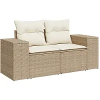 vidaXL Gartensofa mit Kissen 2-Sitzer Beige Poly Rattan