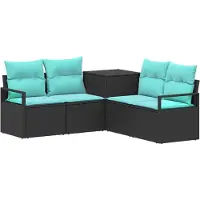 Syfax Sofa Set 5 stk. Schwarz und Blau Polyrattan und Stahl