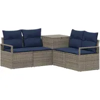 Syfax Sofa Set 5 stk. Grau und Marineblau Polyrattan und Stahl