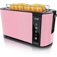 Arendo Toaster 4 Scheiben FRUKOST Touch 1500 W, Langschlitz-Toaster mit Touchpanel und Display, Restzeitanzeige, 7 Bräunungsstufen, Brötchenaufsatz, Krümelschublade, rosa