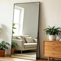 Sonstiges Ganzkörperspiegel rechteckig 198 x 96 cm Schwarz mit U-förmigem Ständer Aluminiumlegierung