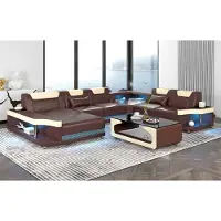 AEA Großes Sofa Wohnlandschaft LED XXL U-Form Ecksofa Ledersofa Schwarz