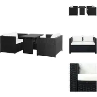 vidaXL 3-tlg. Garten-Lounge-Set mit Auflagen Poly Rattan Schwarz - Gartenmöbel-Sets