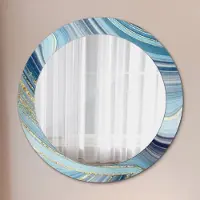 Coloray Runder Spiegel mit Modernem Aufdruck - Dekospiegel Wandmontage -Blau Marmor- Ø70cm