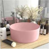 vidaXL s Waschbecken Rund Matt Rosa 40x15 cm Keramik
